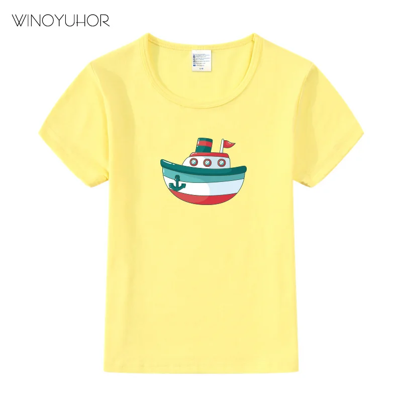 Children Boys Clothing Cotton Summer Cartoon Boat Print T Shirt Baby Kids Short Sleeve Girls T-shirt 2-11 Years