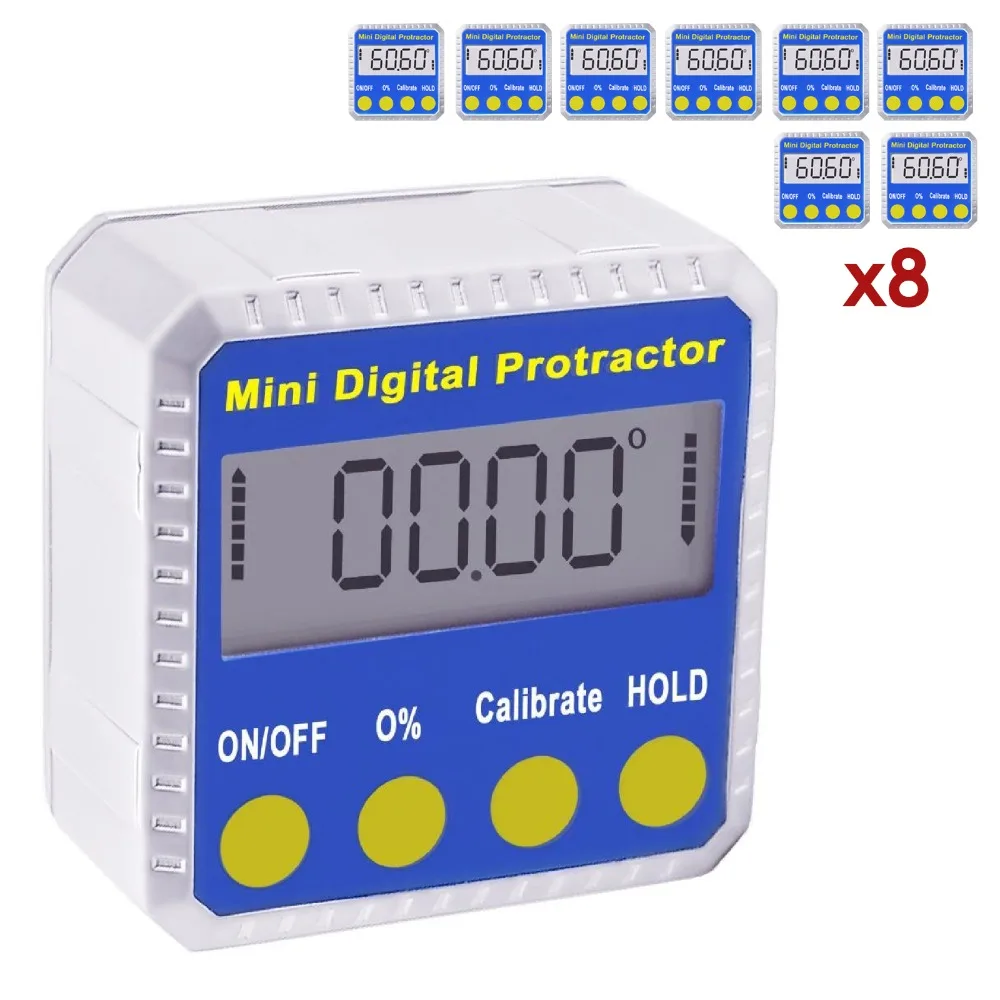 

8 pieces x Angle Protractor Inclinometer GaugeMeter 4x90 degree Range + Magnetic Base & Always Upright LCD lot of 8