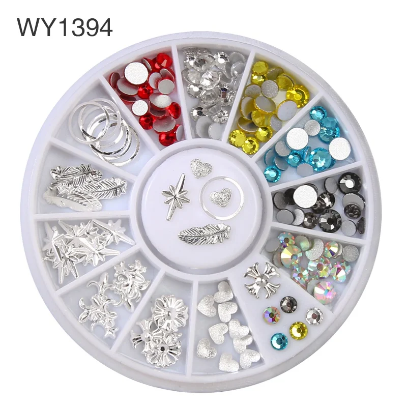 1 коробка для украшения ногтей в колесиках, покрытые металлическими гвоздями, запчасти смешанных цветов, аксессуары для ногтей, камень для 3D украшения ногтей - Цвет: WY1394