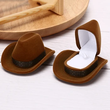 

1PCS Fashion Cowboy Hat Shape Rings Boxes Velvet Jewellery Display Jewelry Storage Case