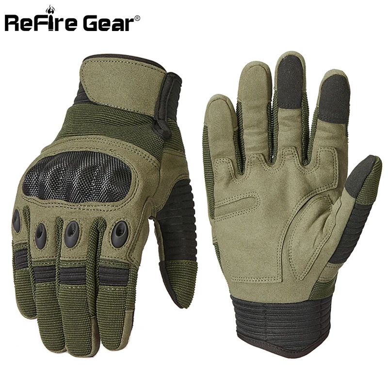 ReFire Gear Army Military Tactical Gloves Men Paintball Airsoft Carbon Knuckle Full Finger Glove Anti-Skid Bicycle Combat Mitten