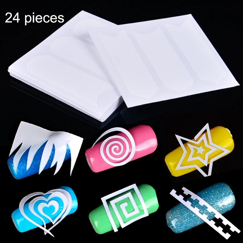 

24 Sheets/Set French Style Mixed Pattern Wave Line Nail Guide Stickers Nail Art Hollow Smile Stencil Decals DIY Manicure Tips