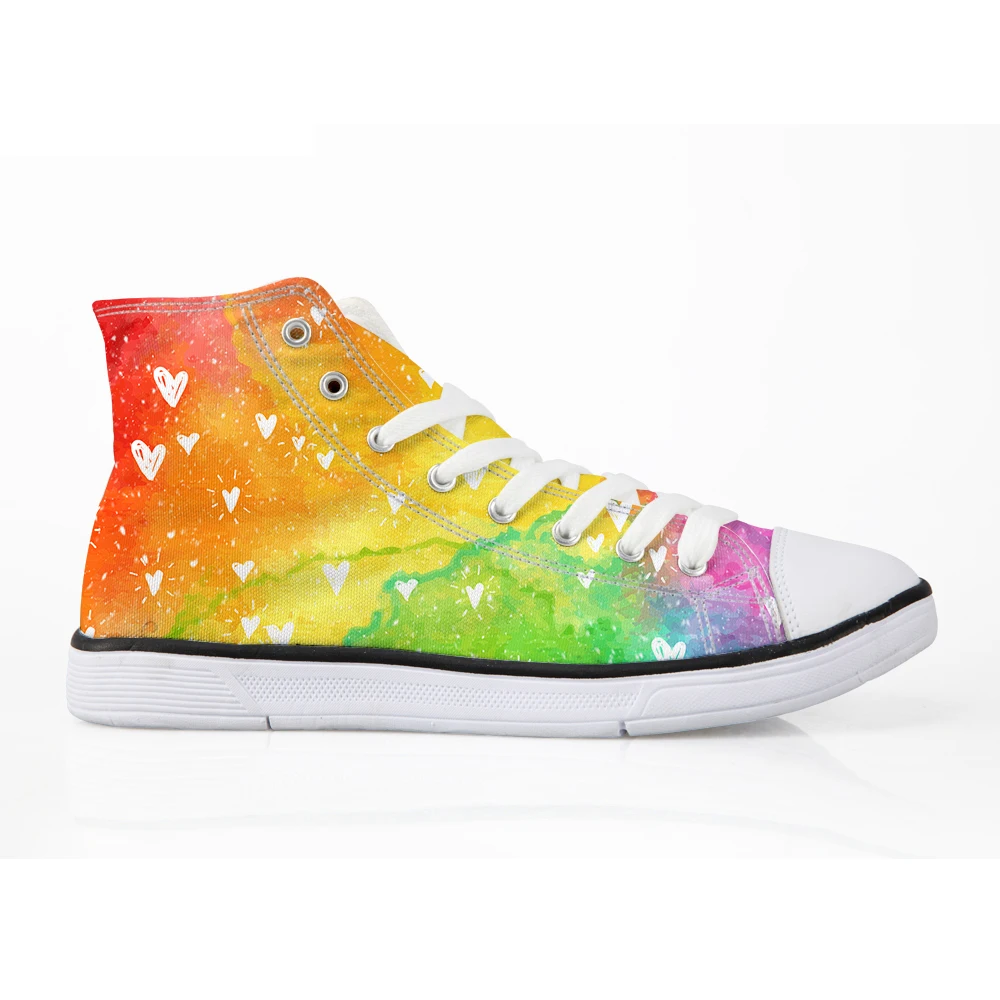 

Customized 2019 Fashion Rainbow Canvas Shoes for Women High Top Lace-up Vulcanize Shoes Woman Spring Casual Shoes Sneakers Girl