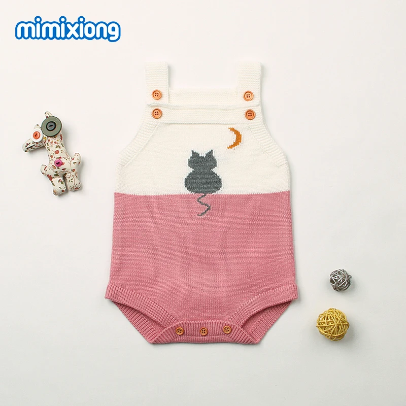 Bodysuits For Girls Sleeveless Onesie Summer Crochet Infantil Jumpsuits Outfits Lovely Cat & Moon Newborn Boys Sunsuit Overalls