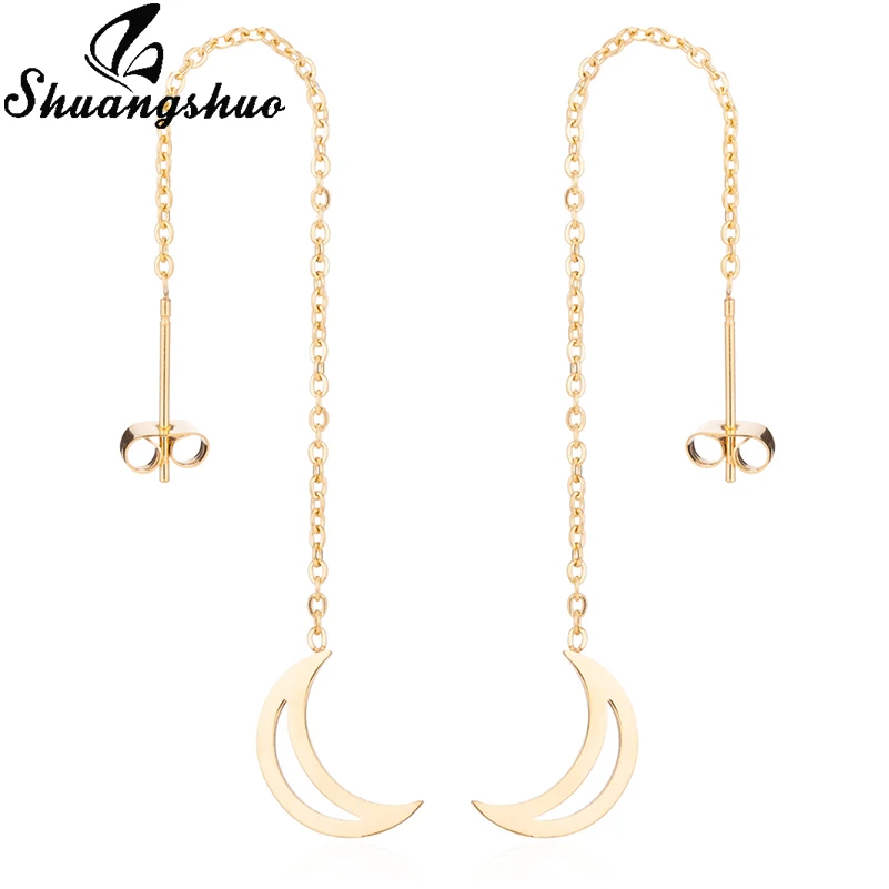 Gold Earrrings Shuangshuo, длинные висячие серьги из нержавеющей стали для женщин, серебряные серьги-капли с крестиком, маленькие серьги, ювелирные изделия oorbellen femme - Окраска металла: Gold Earrrings