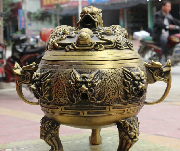 

S07177 10 Tibet Bronze Copper Buddhism Dragon Head Statue Lion Incense Burner Censer