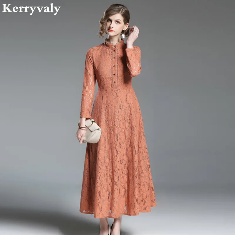 

Autumn Long Sleeves Lace Maxi Dress Vestidos Casuales Mujer 2019 Women Long Party Dress Robe Longue Zomer Jurk K3862