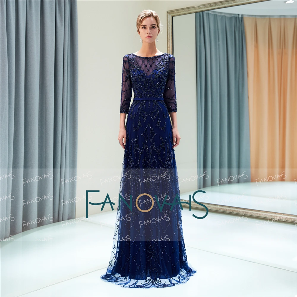 Luxury Evening Dresses Long 3/4 Sleeves Beaded Prom Dress 2019 Formal Party Gown Vestido de Fiesta QS5 Luxury Evening Dresses Long 3/4 Sleeves Beaded Prom Dress 2019 Formal Party Gown Vestido de Fiesta QS5