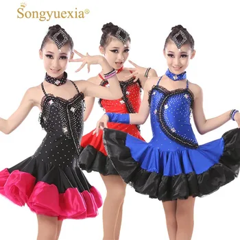 

Wholesale girls dress for Latin dance adult Rumba skirt Rhinestone Latin Dance Leotard Skirt Dance Skirt