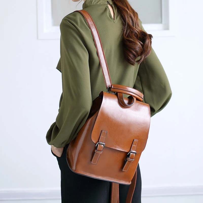 

4 Colors 100% Genuine Leather Women's Backpack Female Real First Layer Cow Leather Ladies' Backpacks Travel ipad Cowhide Bags