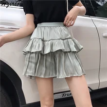 Hzirip, новинка, летние, с оборками, подходят ко всему, сладкая Империя, одноцветные, плиссированные, сексуальные, простые, трапециевидные юбки размера плюс, 3 цвета, консервативный стиль