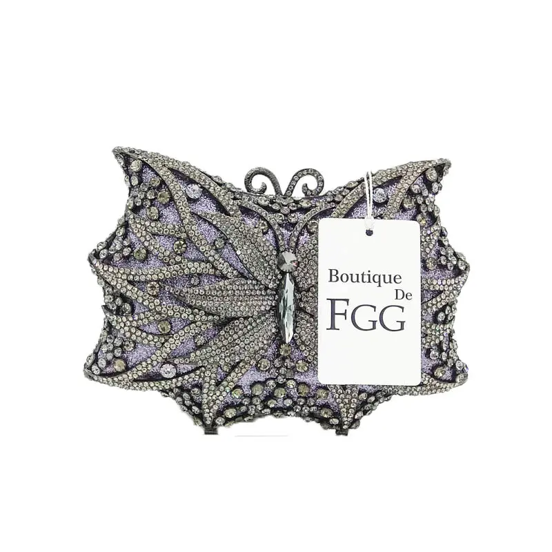 Bouotique De FGG женский клатч с серебряной бабочкой, вечерние сумки с кристаллами, сумочки с бриллиантами, свадебные вечерние сумочки