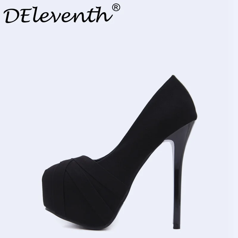 DEleventh 2018 new spring autumn thin high-heeled shoes sexy Round Toe Stiletto High heels platform pumps Black Apricot size 34 | Обувь