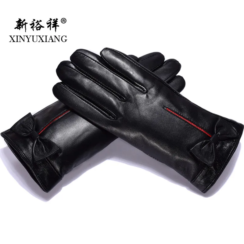 Оригинальные перчатки из овечьей кожи для сенсорный экран для женщин модные черные цветные зимние осенние толстые теплые перчатки Новинка