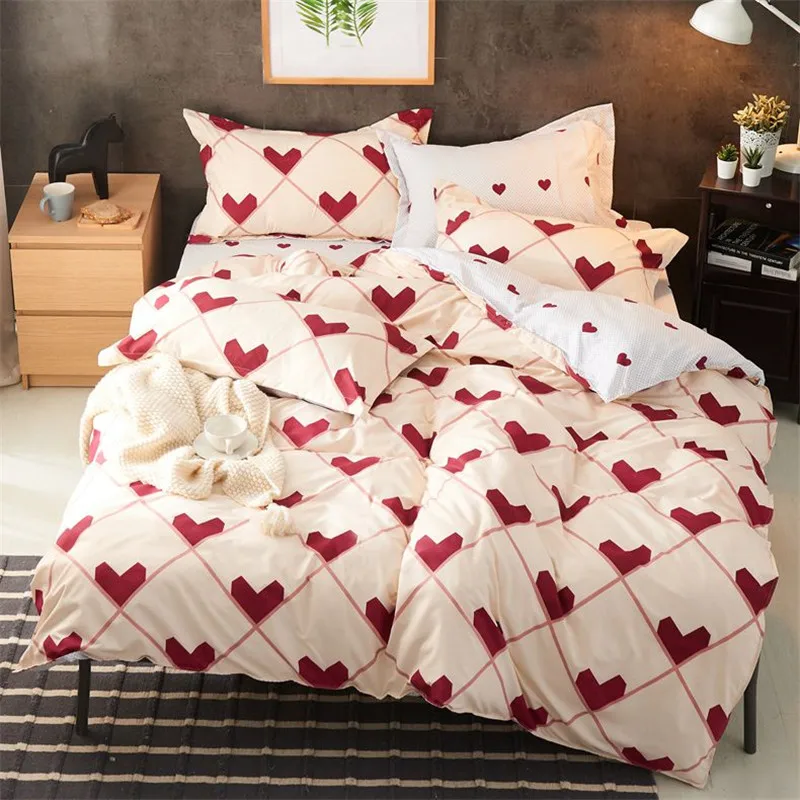 

Bedding Set luxury Sweet Pink love 2/3pcs Family Set Sheet Duvet Cover Pillowcase Boy Room flat sheet, No filler 2019 bed set
