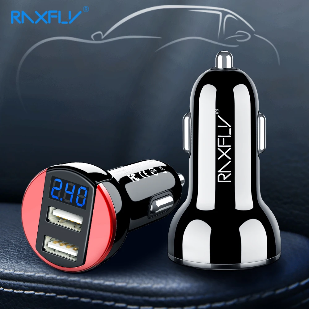 

RAXFLY Digital Car Charger Dual Port USB Car Charger for iPhone Samsung 5V/2.4A LED Display Phone Charging Car-charger for Phone