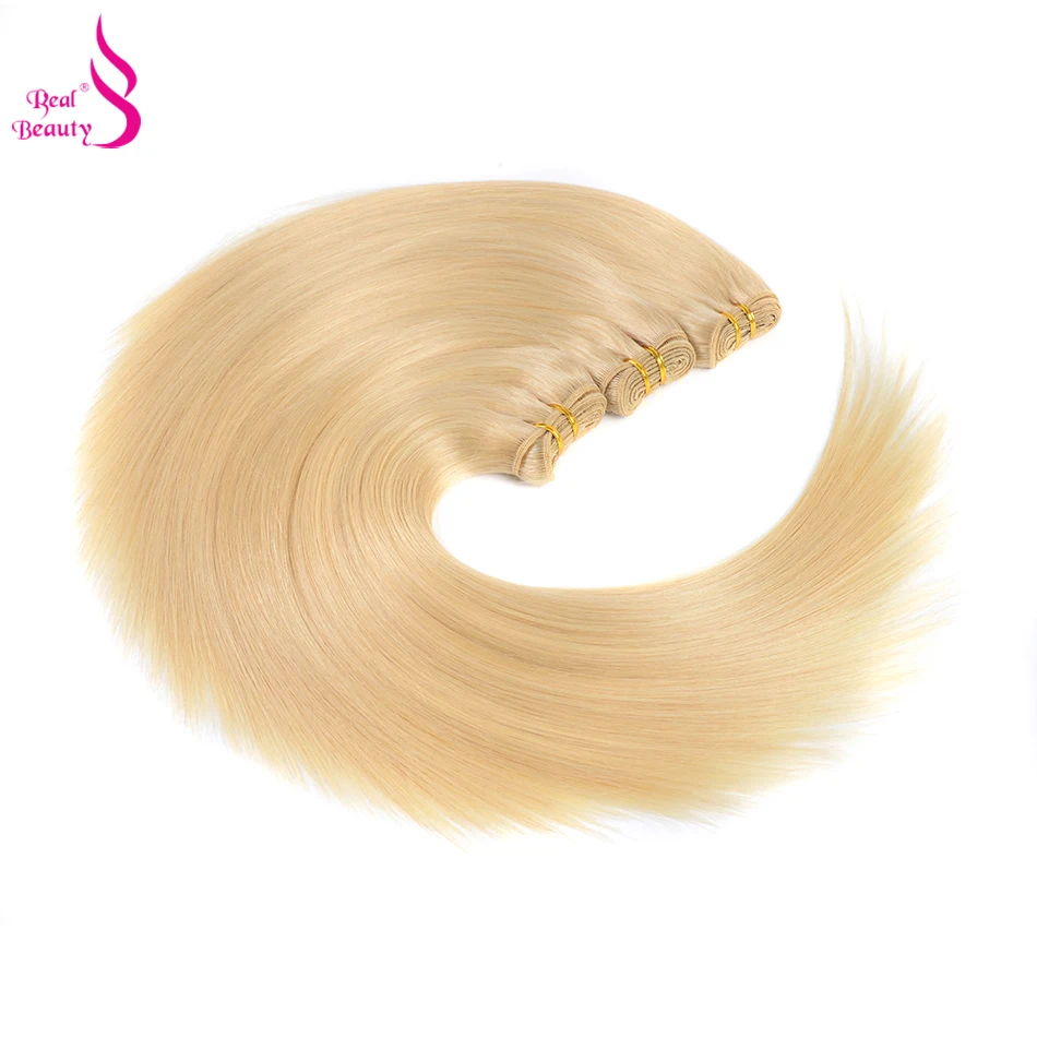 Real Beauty Platinum Blonde Brazilian hair Weave Bundles 18-24 Double Drawn Straight Hair Weft Remy Human Hair Extensions  (3)