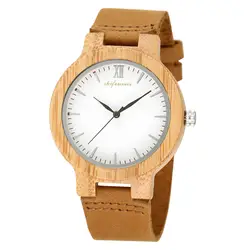 Новый модные деревянные часы классический для мужчин's натуральные часы из бамбука часы черный и Ebony кожа мужчин кварцевые наручные Relogio