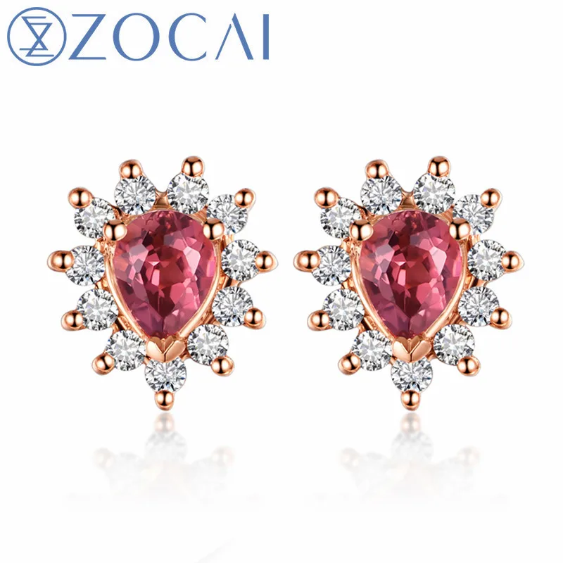 

ZOCAI Design Earrings Certificated 18K rose gold 0.32ct Rubellite with 0.17ct diamond engagement earrings E00759 without customs