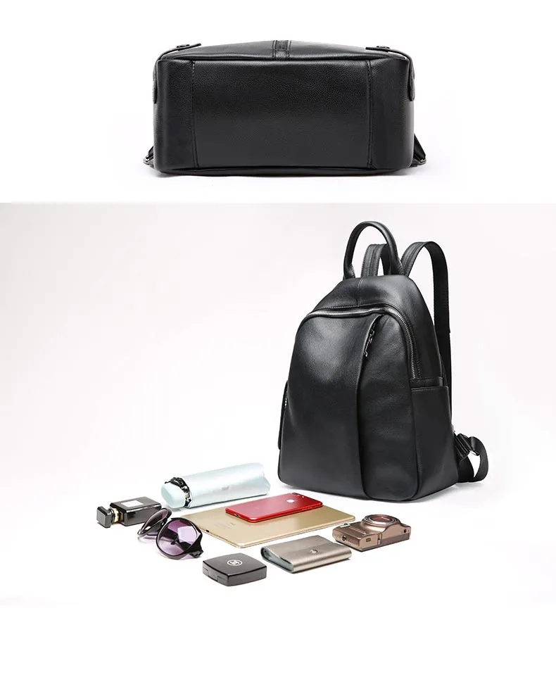 Модный рюкзак натуральная кожа коровья кожа черный цвет сумка для путешествий на молнии для женщин рюкзаки большой вместимости Bookbags