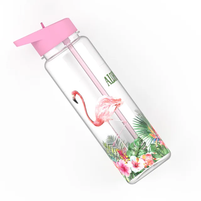 Bpa Free 750ml 100%Tritan Sports Outdoor Straw Water Bottle With Flamingos Printing My Drink Juice Handle The Unicorn Kettle 4
