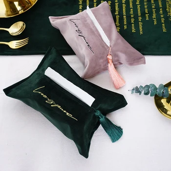 

Solid Simple Paper Towel Bag With Tassel High-grade Gold Line Storage Removable Roll Letters Embroidery Paper Bag Paper Cover