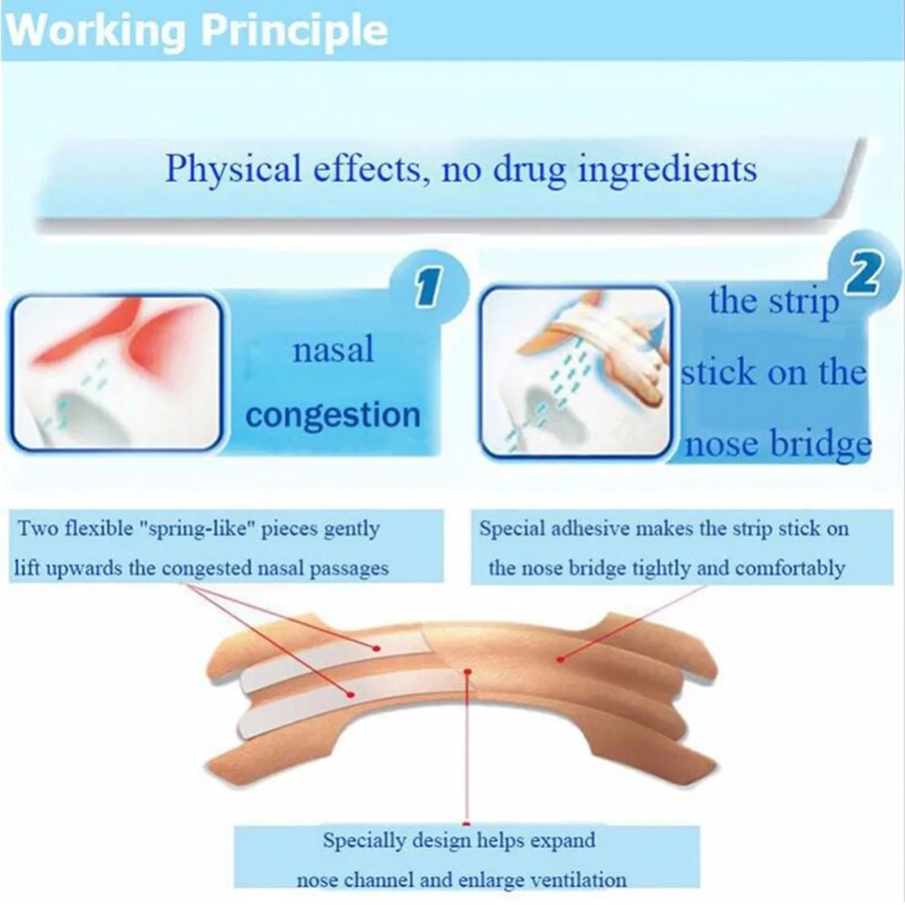 100 шт/партия лучшие полоски на нос для дыхания анти храп легче лучше дыхания храп пробки полоски патч для носа дышат здоровье уход