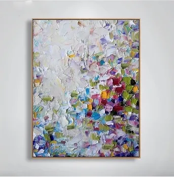 

Handmade thick knife high quality Modern Abstract Fine Artwork Canvas Cold color blocks Bedroom artwork Wall Oil Painting