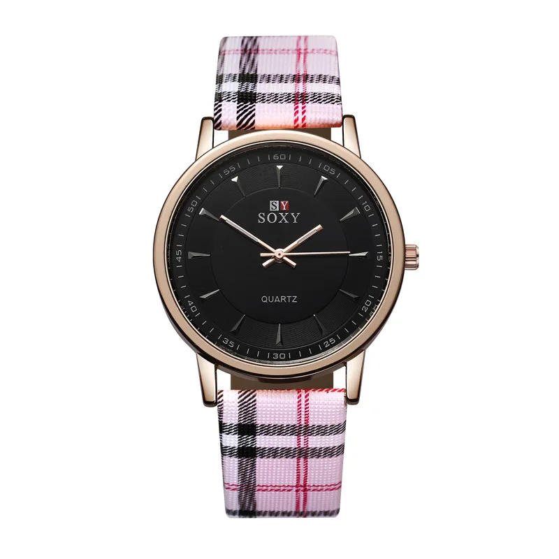 SOXY, модные повседневные женские наручные часы из искусственной кожи с ремешком, аналоговый циферблат, женские кварцевые часы, Прямая поставка - Цвет: Pink black