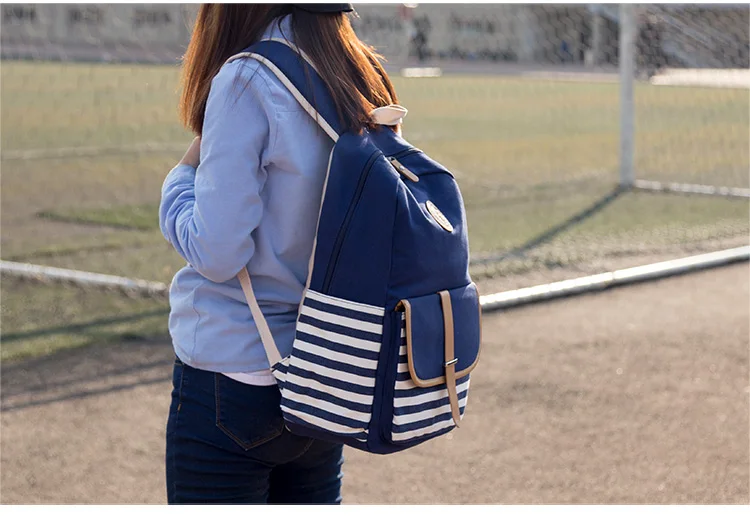 QZH, холщовый рюкзак в консервативном стиле, женские школьные рюкзаки для девочек-подростков, полосатая сумка для ноутбука, рюкзак, Женский школьный рюкзак