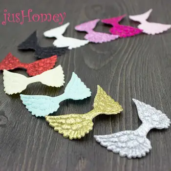 

100pcs Sparkle Glitter Embossed Angel Wings Fabric Cutouts Cupid Wing for Baby Doll Making, Girl Hair Accessory, Scrapbook Decor