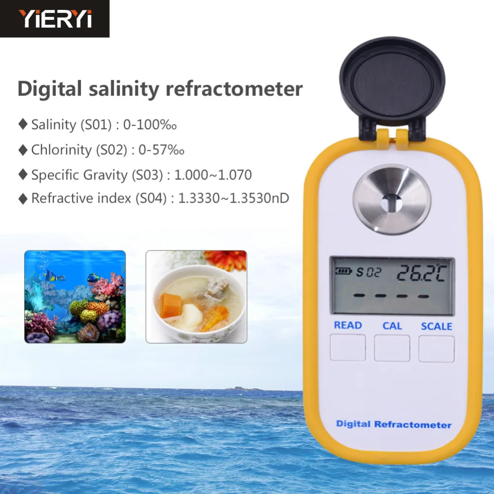 

yieryi Portable Digital Salinometer Refractometer DR202 Salinometer Handheld Digital Refractometer Food Tester for aquarium