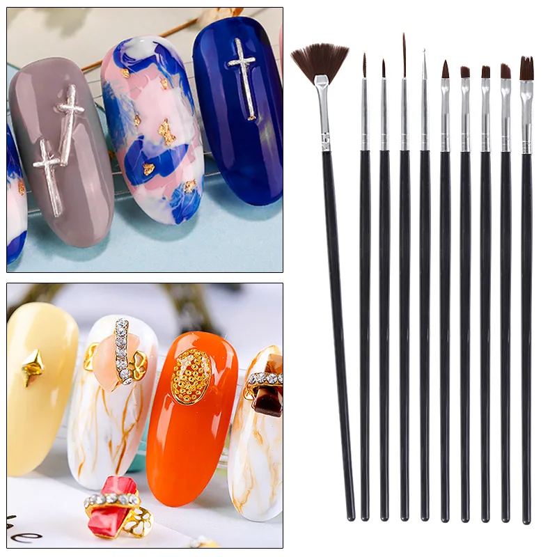 

Mtssii 10pcs/lot Acrylic French Nail Art Brush Set Carved Pen UV Gel Polish Gradient Color Tips 3D DIY Painting Drawing Manicure