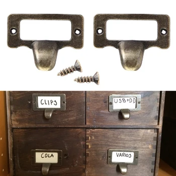 

20pcs Vintage Handle Antique Brass Label Pull Frame File Name Card Holder For Furniture Cabinet Drawer Box Case Home Hardware