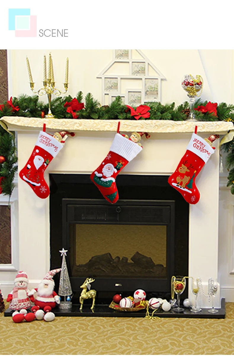 10 inhoo 18 inch Christmas socks children Christmas tree decoration hanging socks Santa Claus Candy Bag Christmas gift bag Ornament