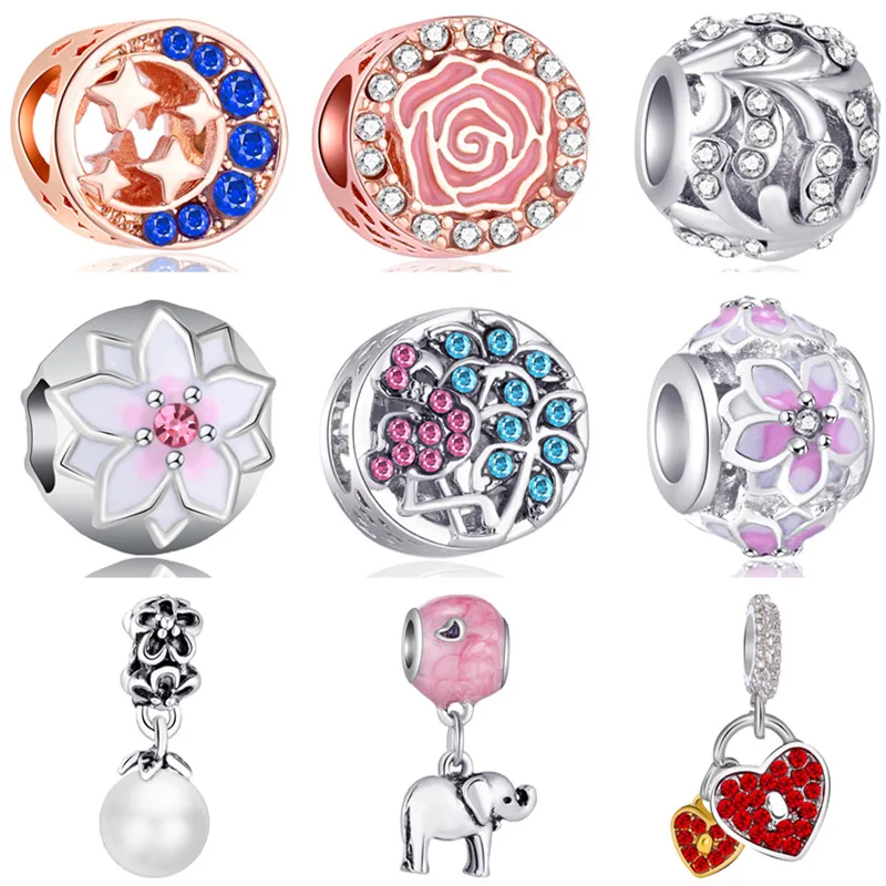 

Gorgeous Colorful Crystal Evil Eye Moon Cross Key Flowers Beads Charms Fit Pandora Bracelets for Women Lover Jewelry DIY Trinket