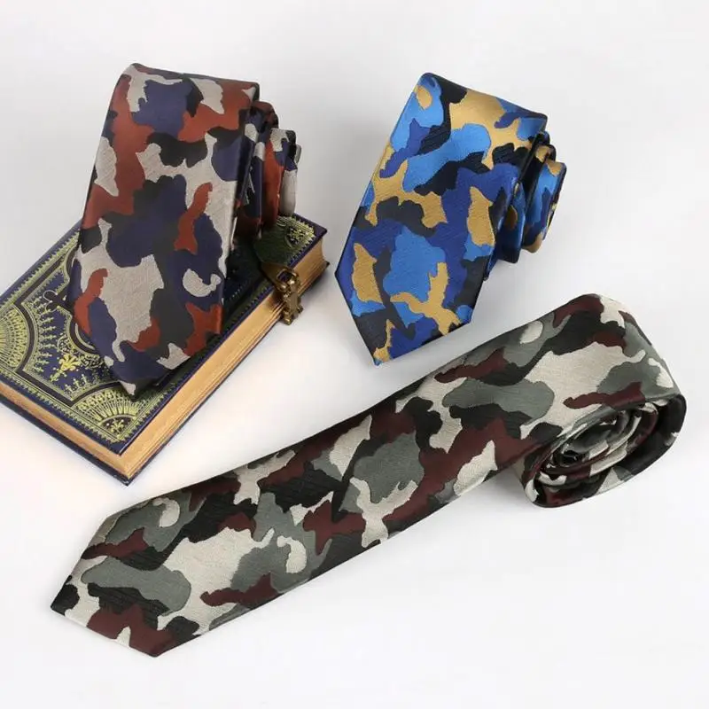 

Fashion Designer Jacquard Military Camouflage Skinny Slim Necktie Narrow Camo Tie Microfibre Waterproof Men Gift