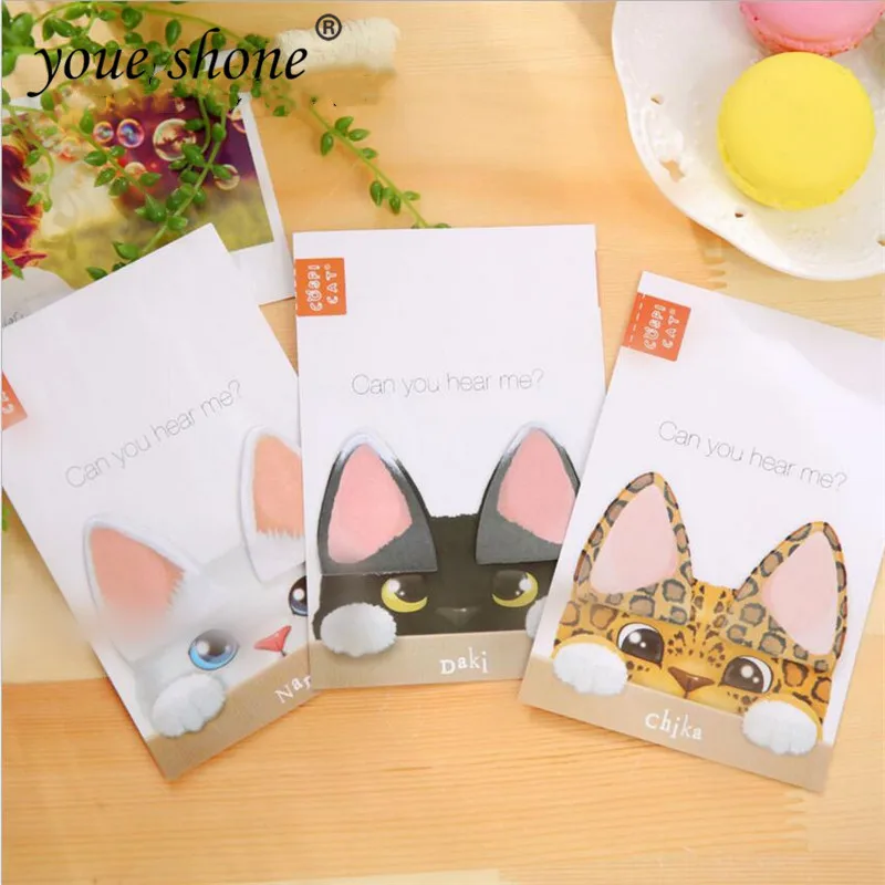 

1PCS Creative stationary Kawaii Cat ear Memo Pads Sticky Notes Tickers Scrapbooking Convenient N Time stickers Office Supplies