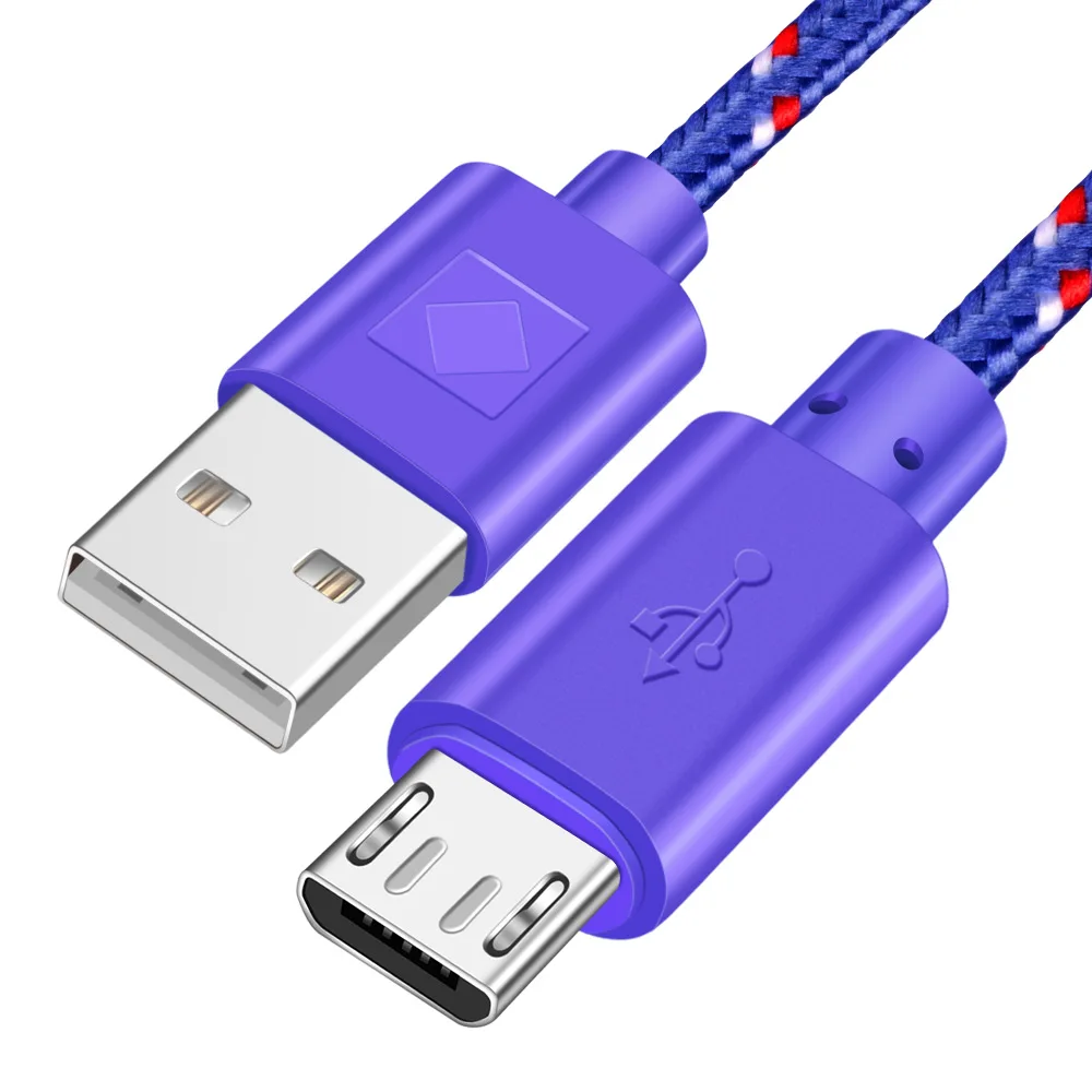 Олаф 1 м/2 м/3 м нейлоновый Кабель Micro-USB в оплетке USB кабель для зарядного устройства Шнур для samsung S7 Xiaomi Redmi Android Phone Быстрый зарядный кабель - Цвет: Purple