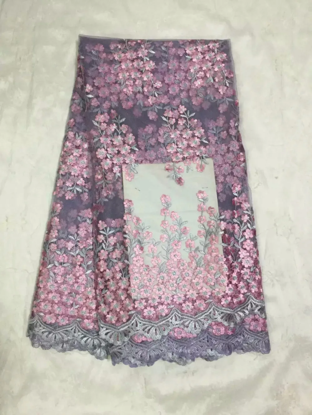Africa Nigeria and purple gauze net embroidery lace flower lilac