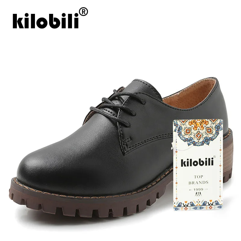 Kilobili 2019 Весна Для женщин Туфли оксфорды Обувь на среднем каблуке из натуральной