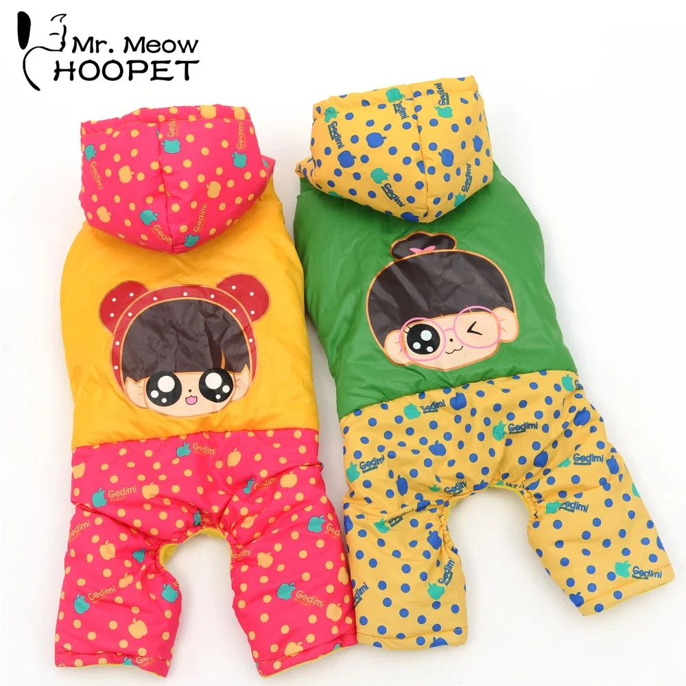 

Dog Cat Skiwear Dot Hoodie Fleece Lined Four-leg Coat Puppy Kitten Sweater Jumpsuit Clothes Apparel Pet Jacket Warm Winter