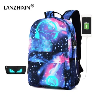 

Luminous Stars Backpack USB Men Travel Music Boy Blue Casual Anti-theft Computer Laptop USB Backpacks Men School Bags mochila