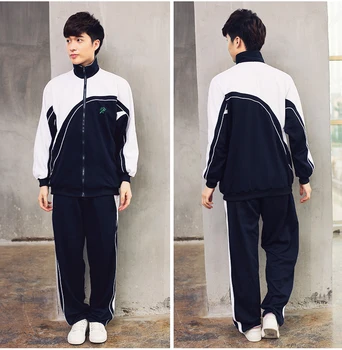 

Boy students Autumn clothing Chinese fashion style students wear cotton slim long-sleeved dark blue and white patchwork coat