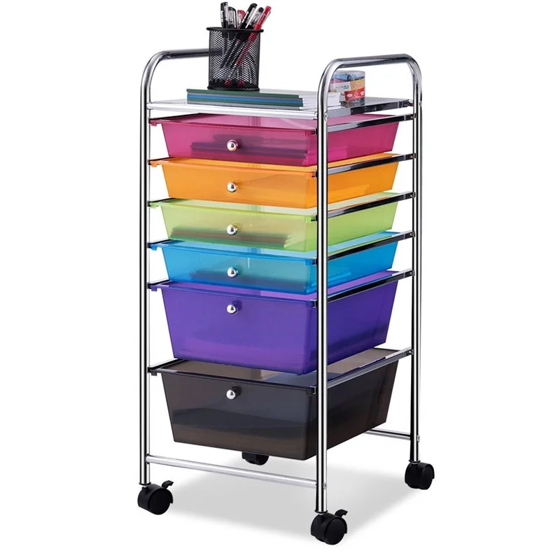 

6 Drawers Rolling Storage Cart Organizer Colorful Clear Plastic Drawers Sturdy Steel Frame with Four Movable Casters HW53824