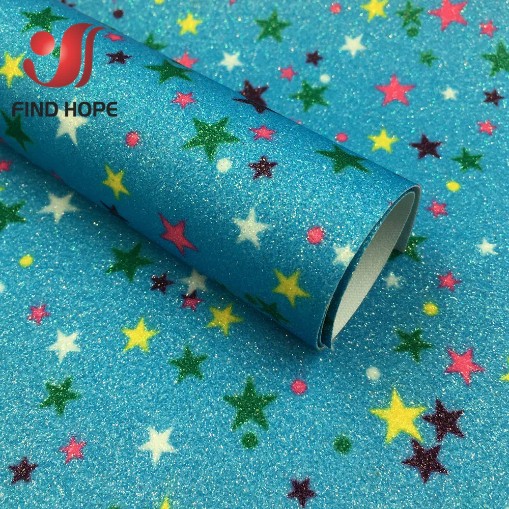 А4 блестящая Радужная звезда тонкий блеск цветочный принт кожа ткань кожзам лук Ремесло DIY материал - Color: Blue 20cm x 15cm