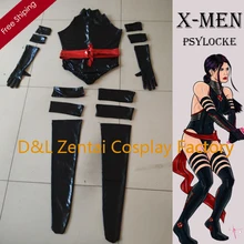 Free Shipping DHL Real Sexy X- Men Psylocke Elizabeth Betsy Braddock Costume Black Shiny Metallic Halloween Cosplay Costume