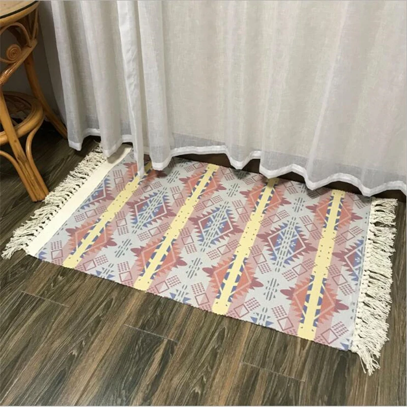 

India Style Cotton Tassel Soft Door Mat Carpets For Living Room Bedroom Kid Room Rugs Table Floor Door Mat Simple Hot Area Rug