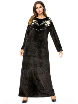 

Ramadan Women Muslim Long Sleeve Abaya Dress Kaftan Winter Warm Velvet Embroidery Dresses Islamic Vintage Loose Robes Kaftan New