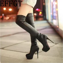 Effgt/ г., новые женские сапоги пикантные модные ботфорты из искусственной кожи пикантные сапоги на тонком высоком каблуке Женская обувь на платформе